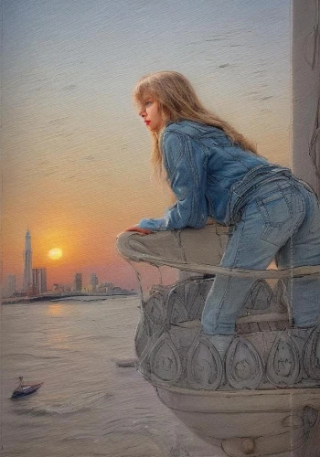 girl on the boat,girl on the river,girl with a dolphin,fantasy picture,the blonde in the river,world digital painting,emile vernon,oil painting,relaxed young girl,romantic portrait,photo painting,chalk drawing,fantasy art,oil painting on canvas,romantic scene,girl in a historic way,girl sitting,girl in a long,girl on the stairs,vintage art,Common,Common,Photography