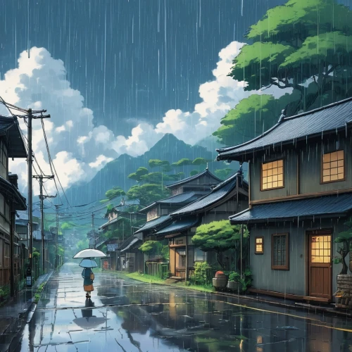 kyoto,tsukemono,rainy season,japan landscape,rainy,rainy day,japanese umbrellas,after rain,studio ghibli,after the rain,ryokan,umbrellas,world digital painting,rainstorm,ginkaku-ji,walking in the rain,japanese background,monsoon,rain clouds,rain,Illustration,Japanese style,Japanese Style 14