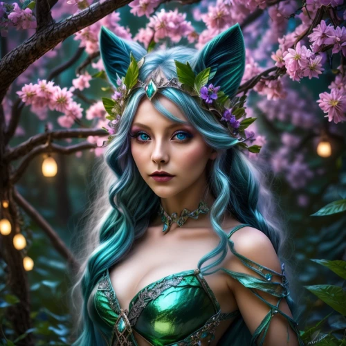 faerie,fantasy portrait,dryad,faery,spring unicorn,elven flower,fae,fairy queen,fantasy picture,fantasy art,spring crown,the enchantress,lilac blossom,blue enchantress,flower fairy,elven,fairy forest,fairy peacock,fairy,fairy tale character