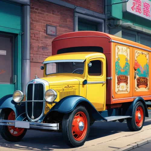 delivery truck,datsun truck,ford cargo,ford truck,food truck,vintage vehicle,cartoon car,retro vehicle,rust truck,kei truck,delivery trucks,ice cream van,truck,mail truck,delivering,delivery service,satsuma age,antique car,cheese truckle,ford f-series,Illustration,Japanese style,Japanese Style 03