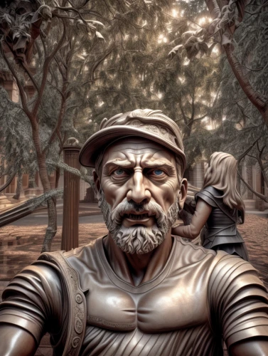 brookgreen gardens,don quixote,the roman centurion,lawn ornament,man on a bench,bronze sculpture,roman soldier,bodie island,statue of hercules,steel helmet,king lear,sculptor ed elliott,garden statues,statues,pinocchio,conquistador,digital compositing,the statue,scuplture,statue