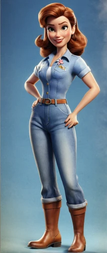 girl in overalls,maureen o'hara - female,agnes,countrygirl,jean button,high waist jeans,bluejeans,cowgirl,barb,heidi country,carpenter jeans,disney character,overall,cowgirls,blue-collar worker,tiana,3d figure,farm girl,blue jeans,strong woman,Illustration,Paper based,Paper Based 12