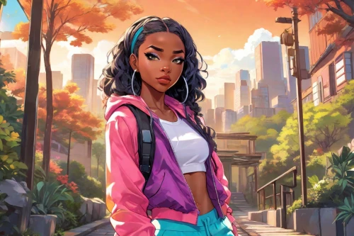 digital painting,world digital painting,colorful city,rosa ' amber cover,sidewalk,digital illustration,city ​​portrait,tracksuit,suburb,urban,digital art,pedestrian,mulan,jacket,cg artwork,fashionable girl,jean jacket,alleyway,girl walking away,a pedestrian,Digital Art,Anime