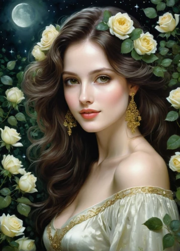 yellow rose background,gold yellow rose,yellow rose,wild roses,yellow roses,fantasy art,romantic portrait,beautiful girl with flowers,fantasy portrait,wild rose,blue moon rose,moonflower,splendor of flowers,jasmine blossom,fantasy picture,romantic rose,scent of roses,romantic look,blooming roses,celtic woman,Illustration,Realistic Fantasy,Realistic Fantasy 16