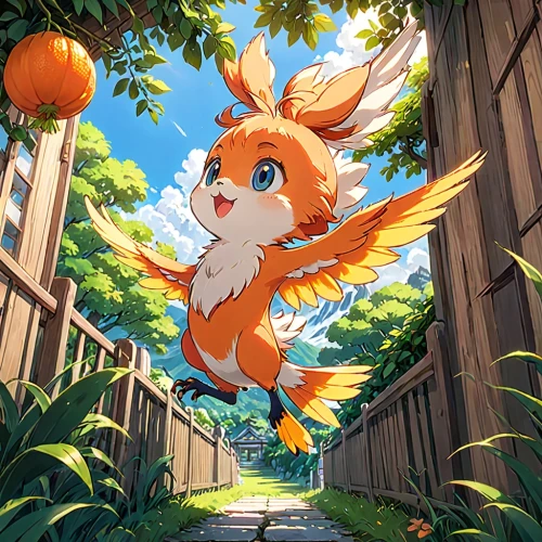 garden-fox tail,flying girl,alibaba,cute fox,leaf background,flap,kumquat,griffon bruxellois,autumn background,spring background,adorable fox,honoka,summer background,child fox,springtime background,oranges,marmalade,spring leaf background,mandarin,satsuma,Anime,Anime,Traditional