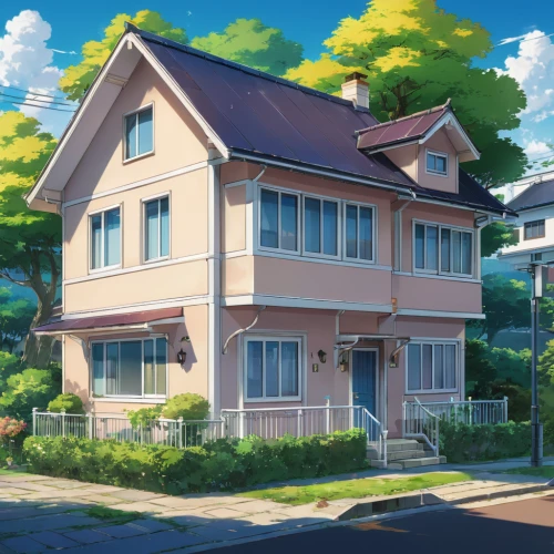 apartment house,house painting,lonely house,little house,small house,studio ghibli,private house,beautiful home,house,residential,tsumugi kotobuki k-on,sky apartment,residential house,old home,apartment building,home landscape,two story house,violet evergarden,shared apartment,an apartment,Illustration,Japanese style,Japanese Style 03