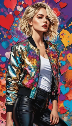 social,jacket,colorful heart,leather jacket,cd cover,birds of prey-night,colorful background,the blonde in the river,modern pop art,bolero jacket,album cover,rosa ' amber cover,portrait background,bomber,heart background,painted hearts,diamond-heart,girl-in-pop-art,jean jacket,cool blonde,Photography,General,Realistic