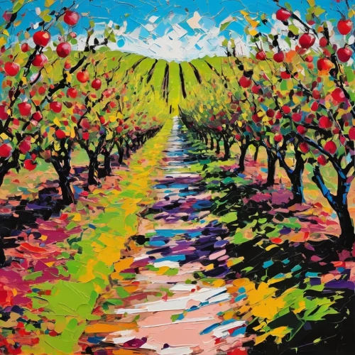fruit fields,apple trees,apple orchard,orchards,apple plantation,orchard,apple tree,fruit trees,blossoming apple tree,fruit tree,apple harvest,cart of apples,apple mountain,grape plantation,vineyard peach,vineyard,vineyards,peach tree,tulip field,apple picking,Art,Artistic Painting,Artistic Painting 42