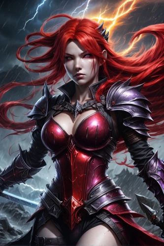 scarlet witch,female warrior,massively multiplayer online role-playing game,monsoon banner,shaper,gear shaper,fantasy woman,sorceress,lightning,fire siren,black widow,darth talon,red-haired,goddess of justice,swordswoman,elza,red,fantasy art,huntress,strong woman