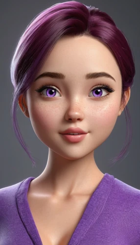 la violetta,violet head elf,purple background,3d model,3d rendered,mauve,purple skin,purple,agnes,violet,purple and pink,daphne,main character,plum,purple lilac,purple daisy,natural cosmetic,doll's facial features,animated cartoon,purple rizantém,Unique,3D,3D Character