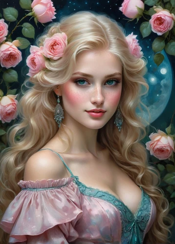 fantasy portrait,rosa 'the fairy,romantic rose,blue moon rose,rosa,wild roses,porcelain rose,rose flower illustration,water rose,cinderella,romantic portrait,scent of roses,rose blossom,eglantine,rose bloom,rosa ' the fairy,peach rose,wild rose,fantasy art,noble roses,Illustration,Realistic Fantasy,Realistic Fantasy 16