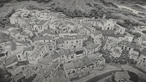 nizwa,escher village,priorat,judaean desert,castelmezzano,santorini,zagora,damascus,kalo chorio,moustiers-sainte-marie,matera,makkah,wadi musa,medina,wadi dana,volterra,al-kharrana,karpathos,lalibela,val bavona,Art sketch,Art sketch,Concept