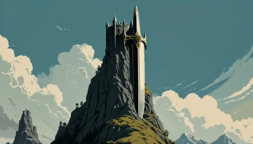 spire,fairy chimney,summit castle,minarets,obelisk,high mountains,sentinel,mountain settlement,mountain,5 dragon peak,mountains,devil's tower,cloud mountain,rock needle,the needle,camel peak,futuristic landscape,mountain plateau,giant mountains,knight's castle,Illustration,Japanese style,Japanese Style 08