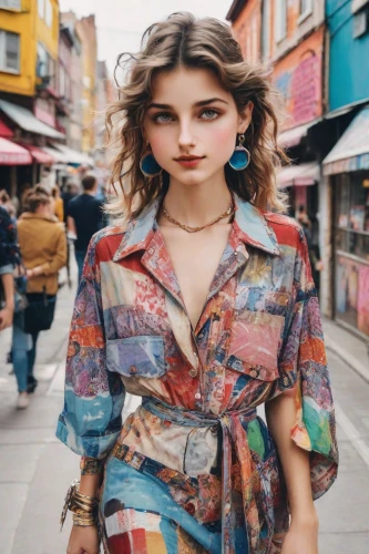 young model istanbul,kimono,colorful floral,fashion street,girl walking away,vintage floral,paris shops,on the street,vintage girl,floral,georgia,shopping icon,colorful,grunge,street fashion,colorful background,girl in a long dress,sofia,boho,fashionable girl,Photography,Realistic