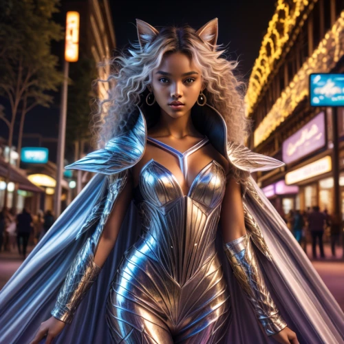 fantasy woman,queen of the night,catwoman,goddess of justice,silver,super heroine,birds of prey-night,cosplay image,valerian,fantasia,panther,feline,silver surfer,she-cat,silver arrow,neon body painting,kat,x men,mystique,cat warrior