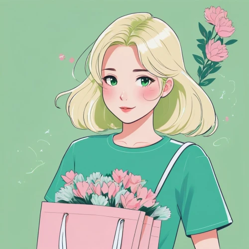 spring bouquet,flower delivery,rose flower illustration,florist,flower shop,girl in flowers,pink dahlias,peonies,camellia,holding flowers,mint blossom,flower illustration,clover flower,bouquet of flowers,flower bouquet,girl picking flowers,blooming,flower box,blonde girl with christmas gift,clover blossom,Illustration,Japanese style,Japanese Style 06