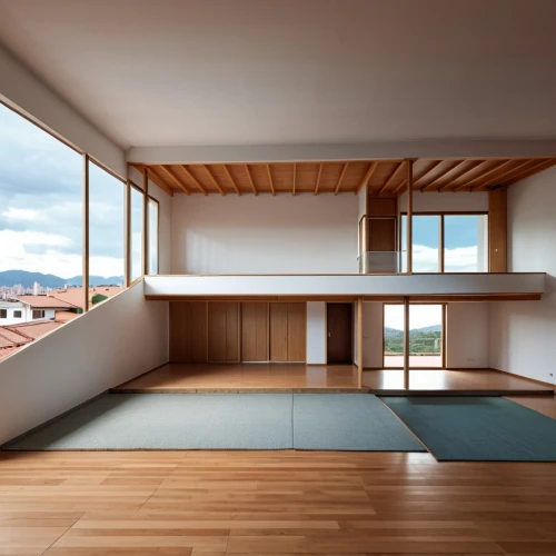 tatami,japanese-style room,japanese architecture,modern room,gymnastics room,archidaily,yoga mats,home interior,folding roof,cubic house,flat roof,sky apartment,hanok,fitness room,roof landscape,wooden floor,modern house,timber house,frame house,interior modern design,Photography,General,Realistic