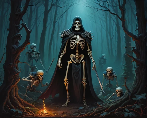 dance of death,grim reaper,danse macabre,grimm reaper,skeletons,halloween poster,death god,vintage skeleton,skeletal,day of the dead skeleton,death's-head,scull,skeleltt,skull bones,reaper,human skeleton,skeleton key,skeleton,angel of death,halloween background,Illustration,Realistic Fantasy,Realistic Fantasy 26