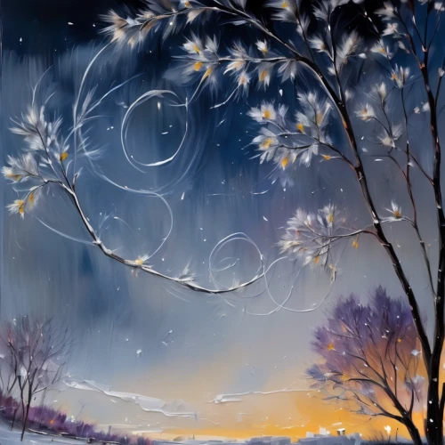 moonlit night,almond blossoms,starry sky,carol colman,night scene,blossoming apple tree,cherry trees,almond blossom,plum blossoms,almond tree,plum blossom,takato cherry blossoms,cherry branches,cherry tree,lilac tree,evening atmosphere,apricot blossom,winter landscape,night stars,springtime background