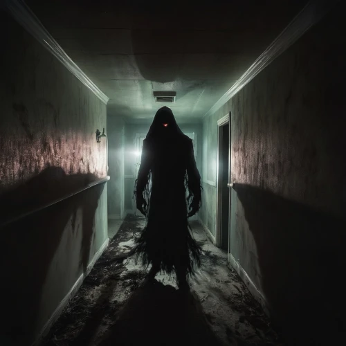 creepy doorway,hallway,the morgue,asylum,penumbra,dark art,a dark room,grimm reaper,paranormal phenomena,bogeyman,sleepwalker,the ghost,slender,the haunted house,it,haunt,scared woman,haunting,hooded man,phobia,Photography,Artistic Photography,Artistic Photography 04