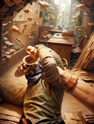 wood shaper,photo manipulation,photoshop manipulation,digital compositing,woodworker,book pages,paperwork,scrap collector,paperboard,sci fiction illustration,paper consumption,photomanipulation,carpenter,sharpener,conceptual photography,bookworm,paper hold,woodwork,bookkeeper,a carpenter