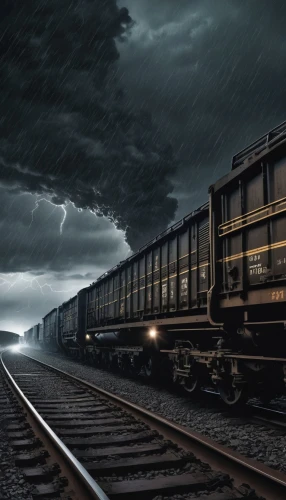 through-freight train,thunderstorm,freight trains,storm,train shocks,ghost train,lightning storm,shelf cloud,thunderhead,stormy,mixed freight train,freight car,railroad car,stormy sky,nature's wrath,strom,train of thought,the storm of the invasion,freight train,rail transport,Conceptual Art,Fantasy,Fantasy 33