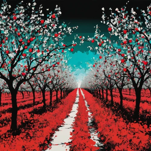 apple trees,orchards,blossoming apple tree,apple orchard,cherry trees,orchard,cherry tree,apple tree,apple blossoms,fruit fields,apple plantation,almond trees,red apples,fruit trees,apple flowers,peach tree,apple harvest,apple blossom,red tree,blooming trees,Art,Artistic Painting,Artistic Painting 42
