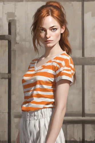 girl in t-shirt,girl with cloth,young woman,girl in cloth,orange,world digital painting,portrait background,girl in a long,girl in a historic way,portrait of a girl,redhead doll,david bates,female model,art model,women's clothing,photo painting,girl in a long dress,redheads,women clothes,girl portrait,Digital Art,Character Design