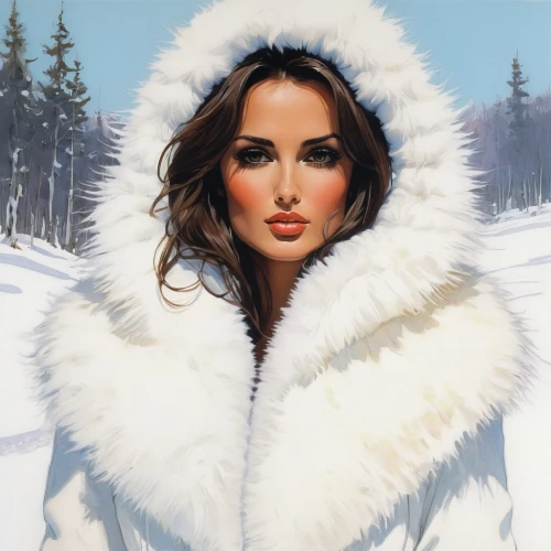 fur clothing,fur coat,white fur hat,suit of the snow maiden,the snow queen,fur,eskimo,snow angel,winter background,the fur red,snow scene,heather winter,christmas woman,bearskin,arctic,white coat,white turf,in the snow,coat color,winter mood,Illustration,Paper based,Paper Based 19