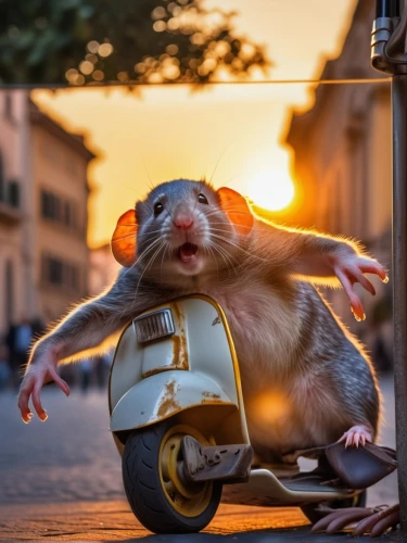 opossum,ratatouille,musical rodent,common opossum,ferret,color rat,rat na,scooter riding,virginia opossum,rat,aye-aye,possum,rataplan,animal photography,street racing,courier driver,road traffic,rodents,motorcyclist,taxi,Photography,General,Realistic