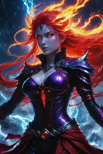 monsoon banner,starfire,fiery,cg artwork,storm,lightning storm,stormy,lightning,fire siren,black widow,evil woman,scarlet witch,medusa,fantasy woman,the storm of the invasion,fire background,sorceress,goddess of justice,rain of fire,dodge warlock,Illustration,Realistic Fantasy,Realistic Fantasy 04