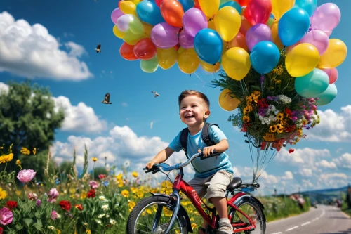 little girl with balloons,colorful balloons,rainbow color balloons,children's background,happy birthday balloons,balloons flying,bicycling,bike kids,cheerfulness,bicycle riding,hot-air-balloon-valley-sky,kids' things,bicycle clothing,bicycle ride,baloons,party bike,cycling,world children's day,balloons mylar,bicycles--equipment and supplies,Photography,General,Sci-Fi