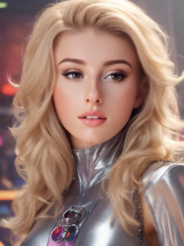 realdoll,barbie,silver,doll's facial features,female doll,cosmetic brush,fantasy woman,cosmetic,cuirass,barbie doll,nova,head woman,airbrushed,female warrior,her,fantasy portrait,3d rendered,blonde woman,cgi,cyborg