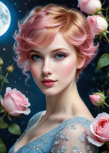 rosa 'the fairy,blue moon rose,rosa ' the fairy,romantic rose,wild roses,fairy tale character,horoscope libra,faery,fantasy portrait,eglantine,sky rose,wild rose,fantasy picture,rosa ' amber cover,camellia,fantasy art,fairy queen,white rose snow queen,fae,romantic portrait,Illustration,Realistic Fantasy,Realistic Fantasy 16