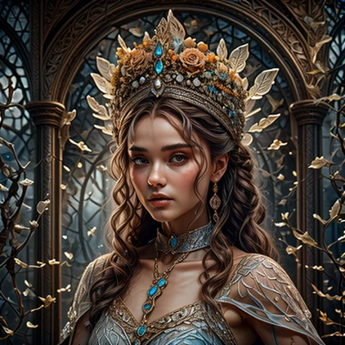 fantasy portrait,cinderella,fantasy art,golden wreath,fairy tale character,golden crown,fairy queen,fantasy picture,elven,mystical portrait of a girl,gold crown,the enchantress,princess crown,girl in a wreath,celtic queen,diadem,the snow queen,spring crown,faery,elsa
