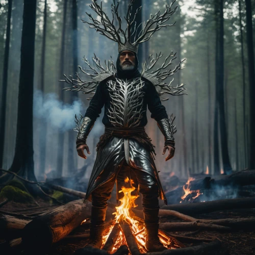 forest man,woodsman,witcher,shaman,tree man,firethorn,burning tree trunk,father frost,games of light,paganism,wood elf,norse,shamanic,skyrim,elven,shamanism,fire artist,forest king lion,pillar of fire,nördlinger ries,Conceptual Art,Fantasy,Fantasy 11