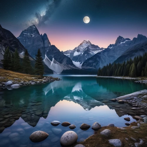 moonrise,moonlit night,moraine lake,lake moraine,canadian rockies,moonlit,moonscape,moon and star background,landscape photography,landscapes beautiful,alpine lake,moon at night,beautiful landscape,glacial lake,moon photography,landscape mountains alps,heaven lake,lunar landscape,fantasy landscape,hanging moon,Photography,General,Realistic