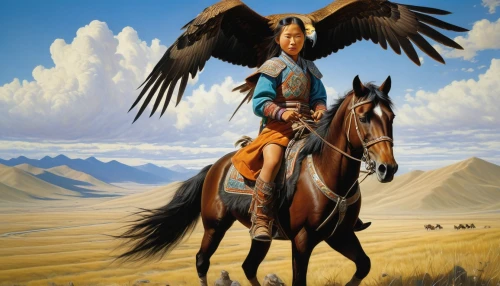 mongolian eagle,steppe eagle,the american indian,mountain hawk eagle,american indian,cherokee,falconer,pocahontas,imperial eagle,eagle illustration,native american,mongolian,amerindien,hawk animal,buckskin,of prey eagle,african eagle,flying hawk,falconry,cavalry,Illustration,Realistic Fantasy,Realistic Fantasy 03