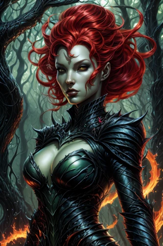 black widow,poison ivy,darth talon,the enchantress,sorceress,firestar,fantasy woman,heroic fantasy,huntress,dryad,mystique,evil woman,fantasy art,firethorn,red-haired,gothic woman,thorns,dark angel,fire siren,starfire