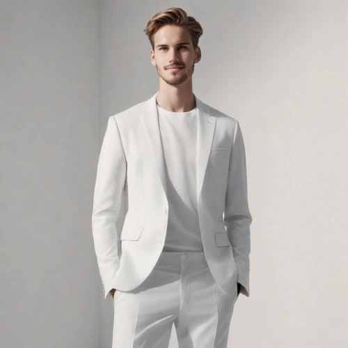 wedding suit,men's suit,male model,white coat,white clothing,white-collar worker,suit trousers,men's wear,one-piece garment,white silk,white,bridegroom,the suit,whites,spring white,formal wear,men clothes,suit,white new,pure white,Photography,Realistic