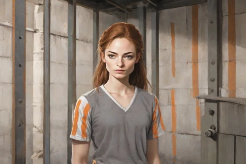 clary,prisoner,isolated t-shirt,queen cage,prison,head woman,polo shirt,clementine,women's clothing,digital compositing,photoshop manipulation,female doctor,blouse,lori,photo manipulation,nurse uniform,girl in t-shirt,the girl at the station,long-sleeved t-shirt,portrait background,Digital Art,Character Design