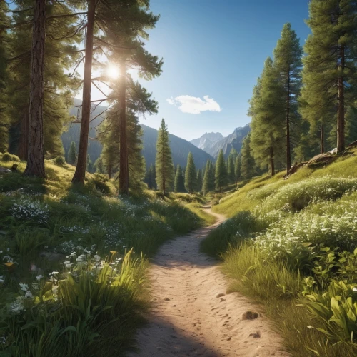 salt meadow landscape,forest path,hiking path,pathway,meadow and forest,the mystical path,mountain meadow,wooden path,coniferous forest,temperate coniferous forest,forest landscape,meadow landscape,alpine meadow,meadow rues,forest road,the path,forest glade,tree lined path,alpine meadows,landscape background,Photography,General,Realistic