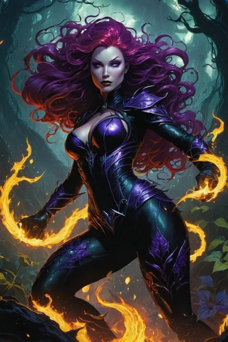 starfire,medusa,medusa gorgon,black widow,scarlet witch,mystique,poison ivy,the enchantress,cg artwork,violet,atala,fantasy woman,la violetta,purple,deadly nightshade,raven girl,jaya,raven,sci fiction illustration,vampira,Illustration,Realistic Fantasy,Realistic Fantasy 04