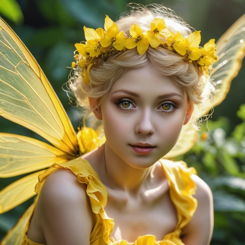 faery,flower fairy,faerie,garden fairy,little girl fairy,fairy,yellow butterfly,child fairy,fairy queen,cupido (butterfly),vintage fairies,woodland sunflower,fairies,golden passion flower butterfly,fae,yellow petals,yellow petal,tropical butterfly,evil fairy,fairies aloft,Photography,General,Realistic