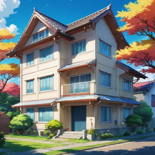 apartment house,house painting,sky apartment,apartment building,shared apartment,apartment complex,an apartment,house silhouette,beautiful home,apartment block,sakura background,small house,japanese architecture,lonely house,roof landscape,sakura tree,home landscape,house roof,house,residential,Illustration,Japanese style,Japanese Style 03