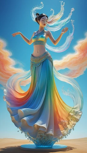 the festival of colors,whirling,world digital painting,fire dancer,firedancer,astral traveler,the wind from the sea,hula,wind machine,rainbow background,fantasy art,flame spirit,wind warrior,merfolk,sun bride,girl on the dune,girl in a long dress,fantasy picture,twirl,wind wave,Illustration,Abstract Fantasy,Abstract Fantasy 02