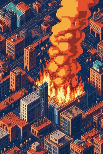 city in flames,fire background,apocalypse,destroyed city,fire land,wildfire,inferno,apocalyptic,refinery,volcano,explode,fires,burning of waste,explosion,gunkanjima,pixel art,explosion destroy,seismic,burning earth,explosions,Unique,Pixel,Pixel 01