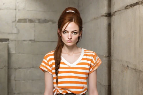 pippi longstocking,clary,redhead doll,clementine,clove,pigtail,redheaded,horizontal stripes,redhair,girl in t-shirt,orange,hair ribbon,cinnamon girl,redheads,murcott orange,mary jane,girl in a long,hairtie,striped background,orange color,Digital Art,Character Design