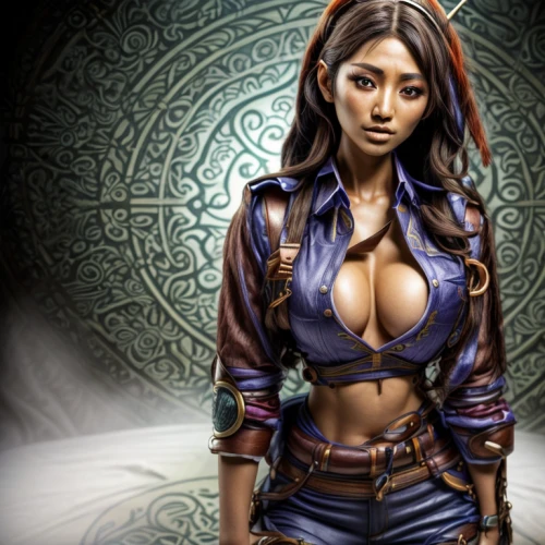 sorceress,massively multiplayer online role-playing game,breastplate,female warrior,heroic fantasy,bodice,dark elf,blue enchantress,navel,fantasy art,sterntaler,shaper,gear shaper,warrior woman,arcanum,game illustration,huntress,cassia,the enchantress,fantasy woman