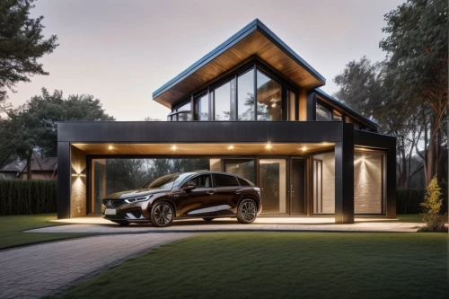 folding roof,smart home,mercedes eqc,electric charging,smart house,modern house,electric mobility,modern architecture,3d rendering,automotive exterior,bmwi3,open-plan car,frame house,timber house,eco-construction,metal roof,render,garage,ev charging station,luxury property